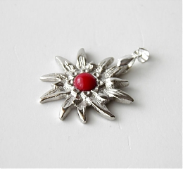 biżuteria góralska -  szarotka z czerwonym koralem 