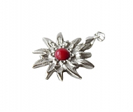 biżuteria góralska -  szarotka z czerwonym koralem 